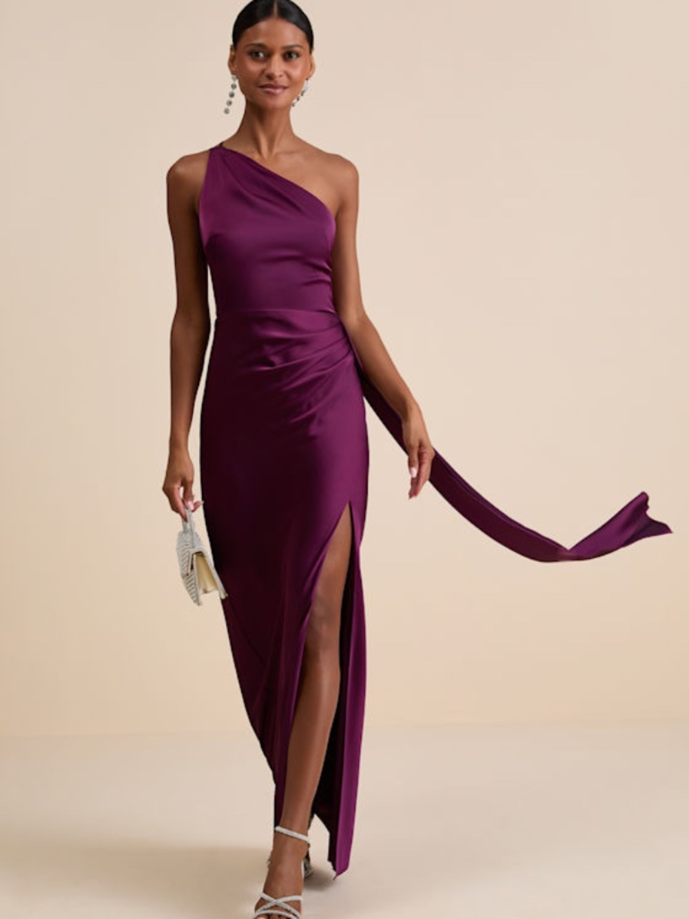 Lulus Signature Elegance Plum Purple Satin One-shoulder Maxi Dress - Size XXL